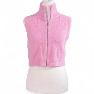Pink Zip-Up Sleeveless Sweater Vest